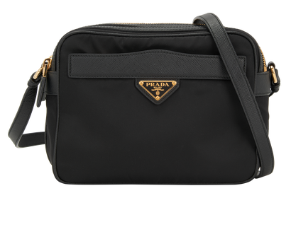 Logo-Plaque Double-Zip Crossbody, &pound;420, Handbags, Black, Nylon, Front view